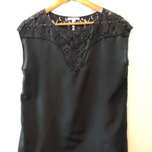 Black lace detail and silk blouse